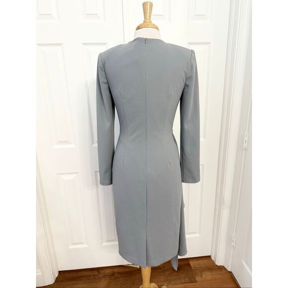 Badgley Mischka Womens Gray Long Sleeve Draped Sash Event Dress Size 8 - Picture 4 of 7